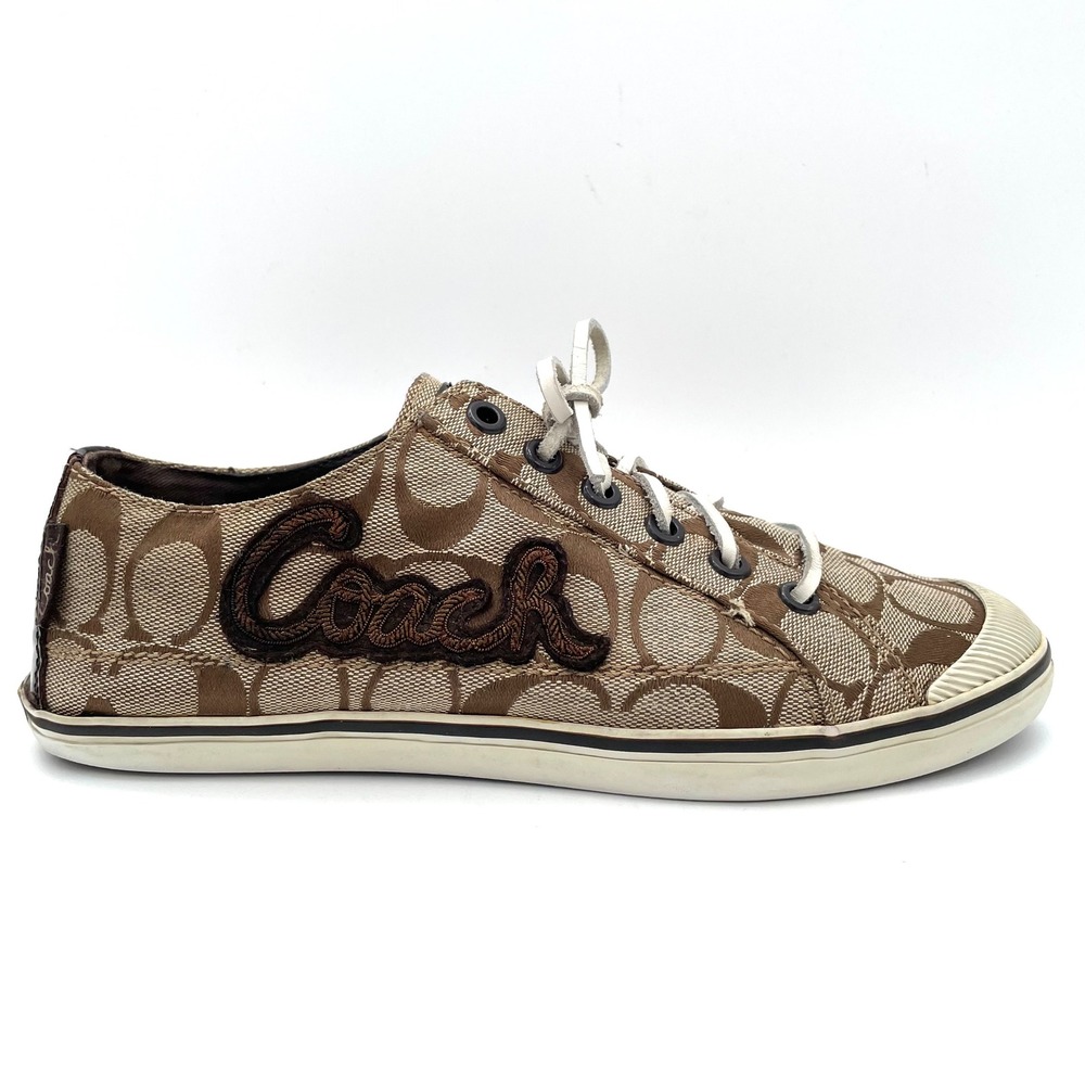 Coach Keeley Sneakers Women 8 Brown Signature Monogram Jacquard Good Low Top Y2K